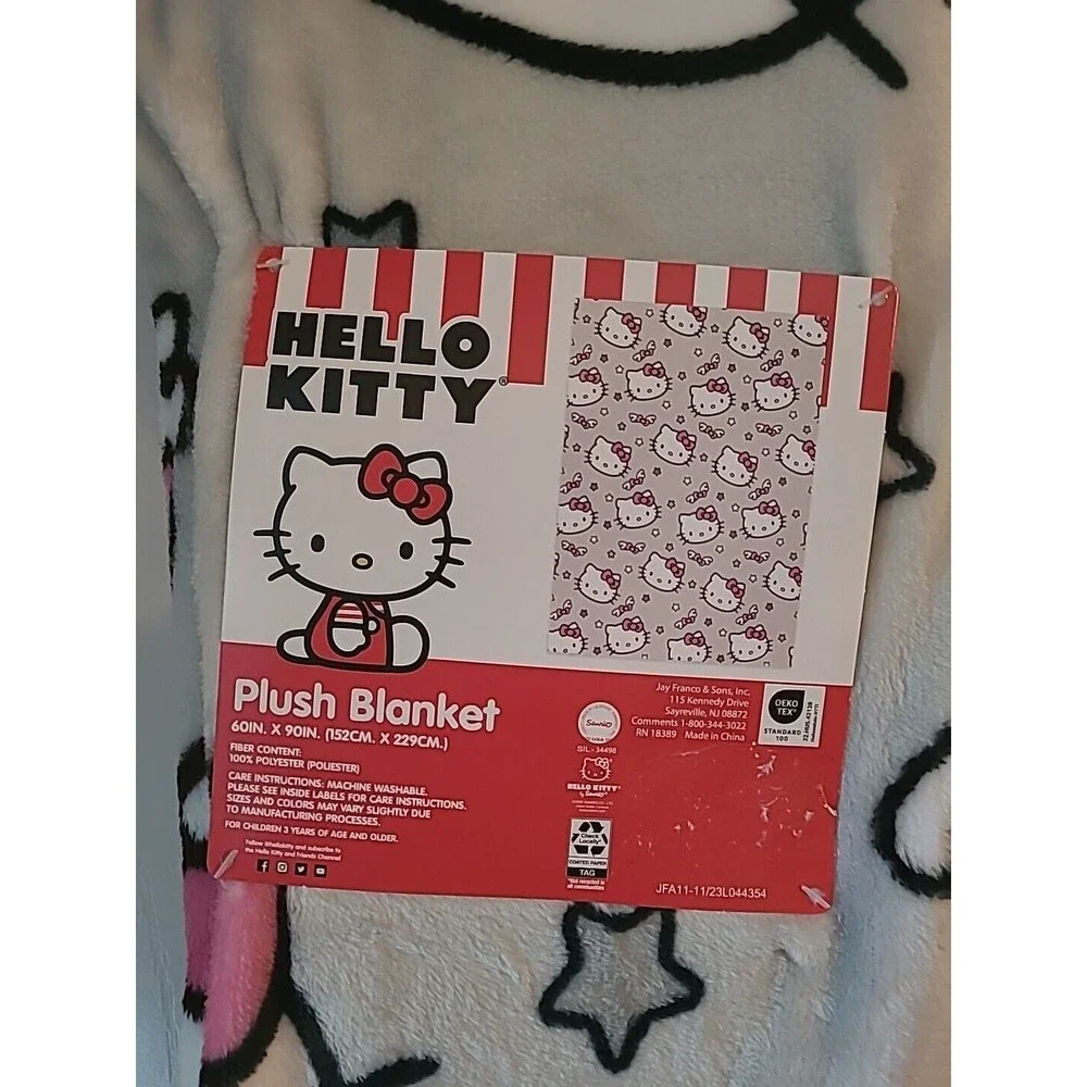 Sanrio Hello Kitty Throw Blanket 50 x 70 Light Grey Bows and Stars New With Tags